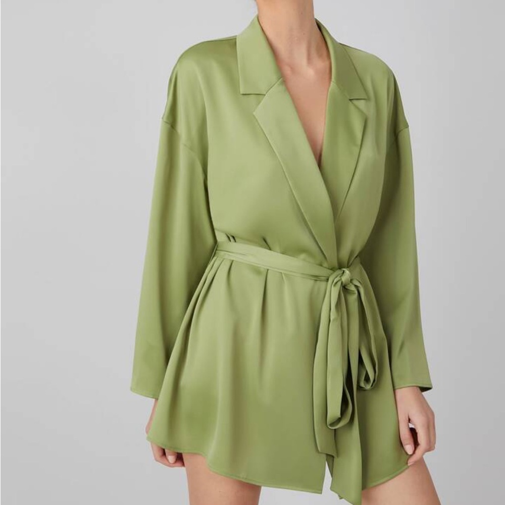 Stylish Green Belted Blazer Dress